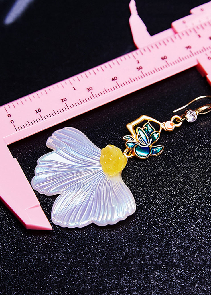 Boho White Ginkgo Leaf Gilding Drop Earrings