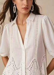 Boho White Hollow Out Silm Fit Shirts Summer