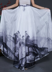 Boho White Ink And Wash Exra Large Hem Chiffon Dance Skirts Summer