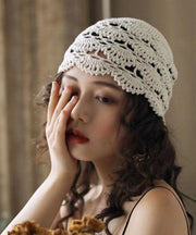 Boho White Knit Solid Color Hollow Out Bonnie Hat