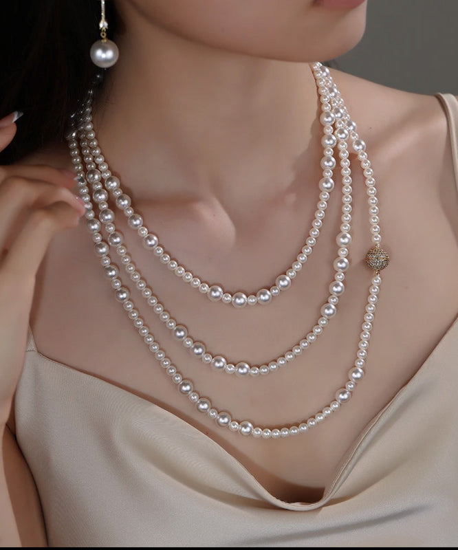 Boho White Multilayer Pearl Graduated Bead Necklace