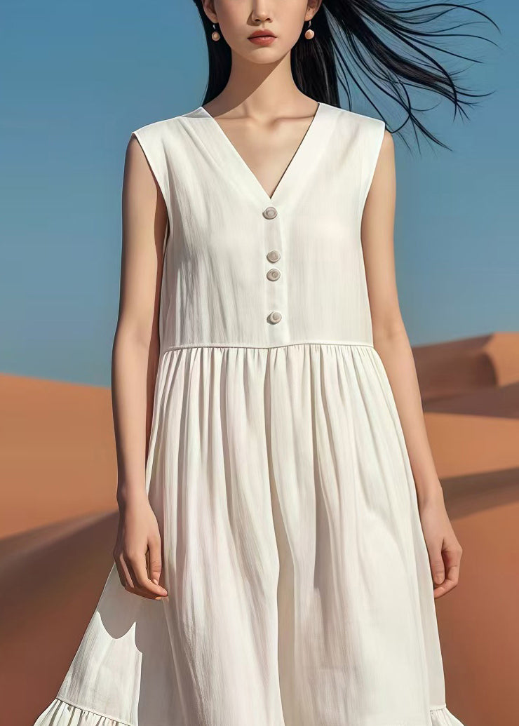 Boho White Silm Fit Cotton Party Dress Sleeveless