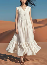 Boho White Silm Fit Cotton Party Dress Sleeveless