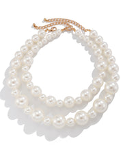 Boho White Sterling Silver Alloy Pearl Gratuated Bead Necklace Two-Piece Set