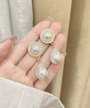 Boho White Sterling Silver Pearl Water Drop Drop Earrings