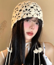 Boho White Tassel Hollow Out Knit Bonnie Hat