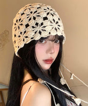 Boho White Tassel Hollow Out Knit Bonnie Hat