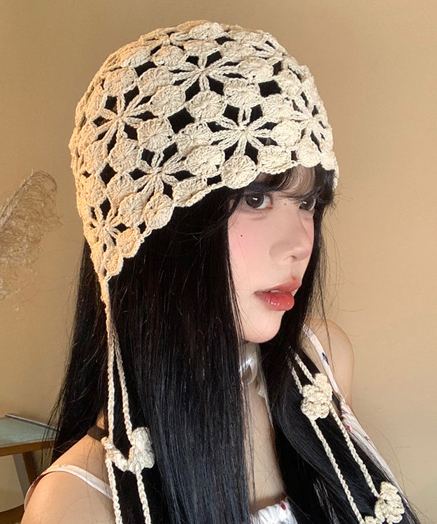 Boho White Tassel Hollow Out Knit Bonnie Hat