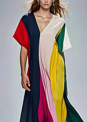 Boho White V Neck Asymmetrical Design Silk Robe Dresses Summer