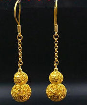 Boho Yellow Copper Overgild Hollow Out Gourd Drop Earrings