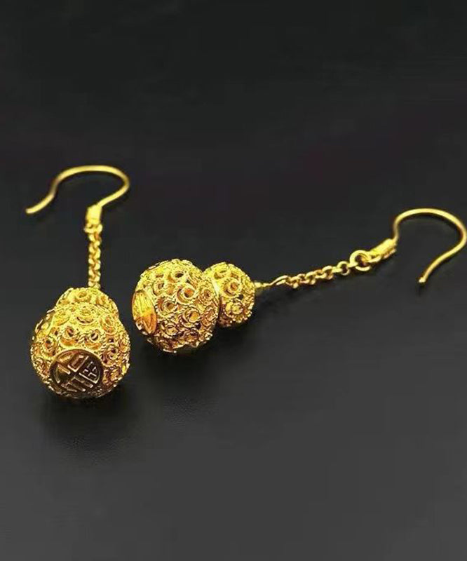 Boho Yellow Copper Overgild Hollow Out Gourd Drop Earrings