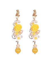 Boho Yellow Crystal Chalcedony Floral Drop Earrings