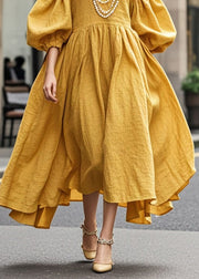 Boho Yellow Exra Large Hem Cotton Maxi Dresses Lantern Sleeve