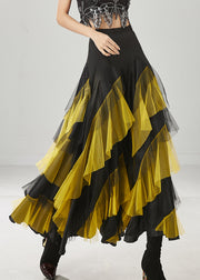 Boho Yellow Ruffled Patchwork Tulle Skirts Spring