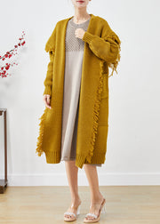 Boho Yellow Sailor Collar Tasseled Knit Cardigan Fall