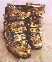Boho Yellow Sequins Nail Bead Splicing Boots
