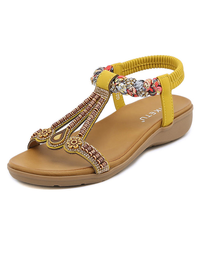 Boho Yellow Soft Splicing Wedge Best Beach Sandals For Walking