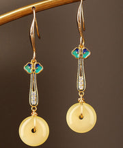 Boho Yellow Sterling Silver Cloisonne Coloured Glaze Zircon Drop Earrings