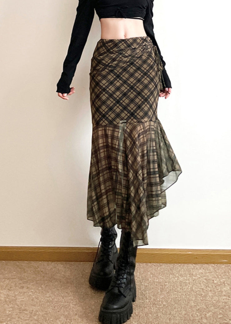 Boutiqu Asymmetrical Plaid Patchwork High Waist Maxi Skirt Summer