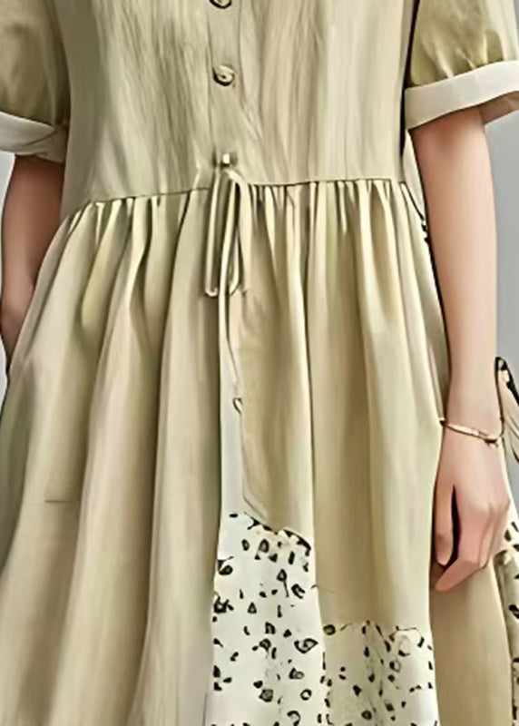 Boutique Apricot Asymmetrical Patchwork Cotton Dress Summer