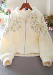 Boutique Apricot Embroidered Faux Fur Jackets Winter