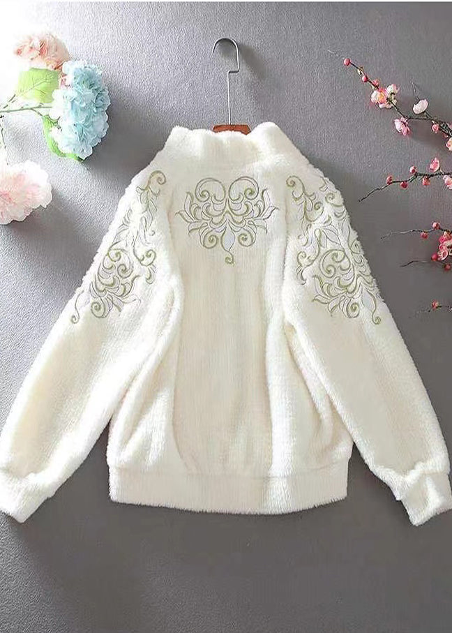 Boutique Apricot Embroidered Faux Fur Jackets Winter