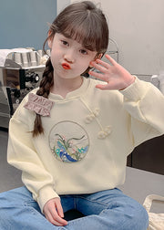 Boutique Apricot Embroideried Nail Bead Girls Sweatshirt Long Sleeve