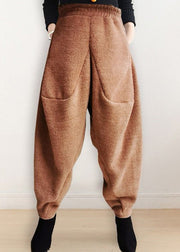 Boutique Apricot Mink Velvet Elastic Waist Warm Fleece Thick Woolen Lantern Pants Spring