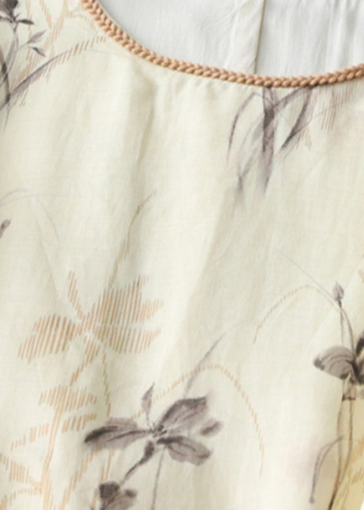 Boutique Apricot O-Neck Print Tie Waist Cotton Dress Summer