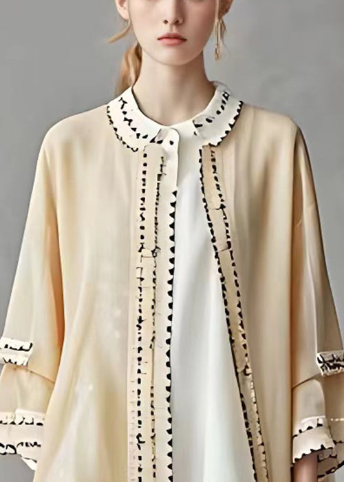 Boutique Apricot O Neck Solid Chiffon Coats Long Sleeve