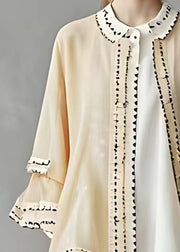 Boutique Apricot O Neck Solid Chiffon Coats Long Sleeve