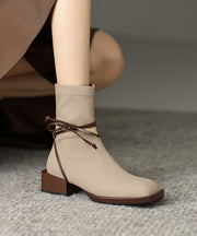 Boutique Apricot Zippered Lace Up Splicing Chunky Boots