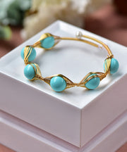 Boutique Art Turquoise Patchwork 14K Gold Bangle