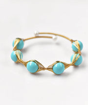 Boutique Art Turquoise Patchwork 14K Gold Bangle