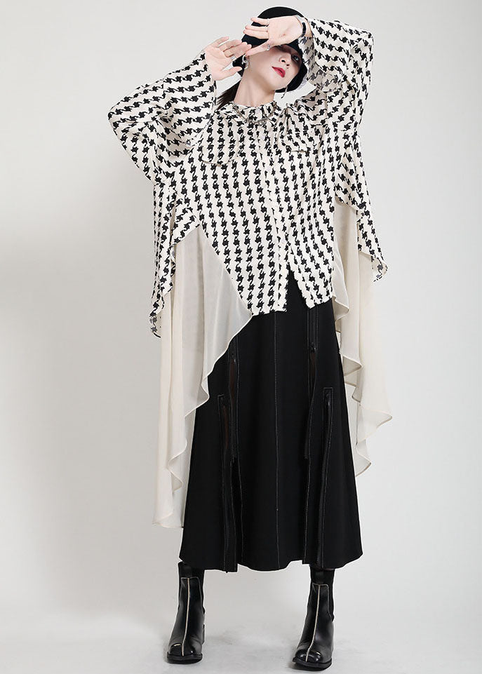 Boutique Asymmetrical Patchwork Print Chiffon Blouse Top Fall