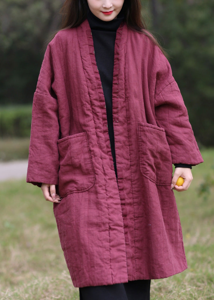 Boutique Bean Paste Colour V Neck Warm Fleece Parka Winter