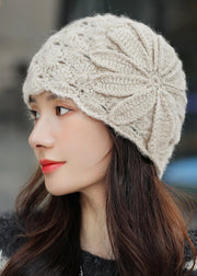 Boutique Beige Floral Hollow Out Cotton Knit Bonnie Hat