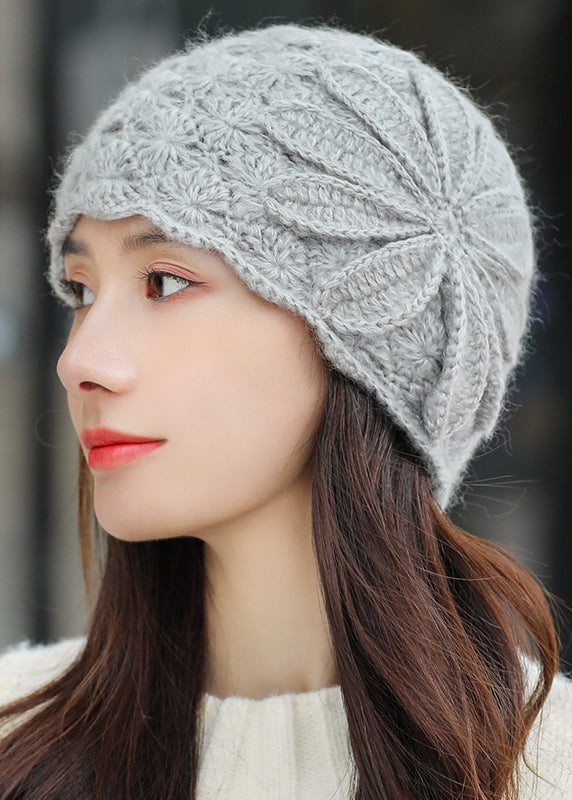 Boutique Beige Floral Hollow Out Cotton Knit Bonnie Hat