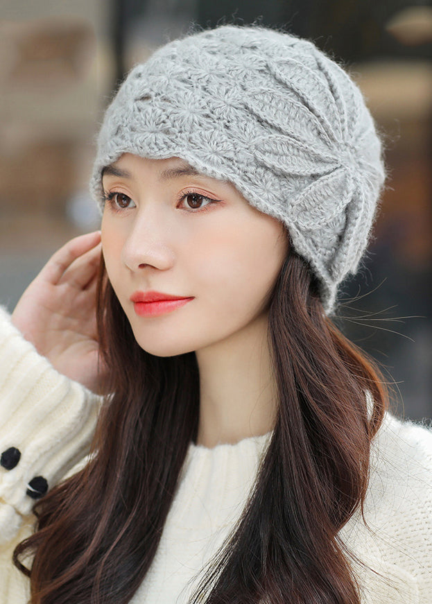 Boutique Beige Floral Hollow Out Cotton Knit Bonnie Hat