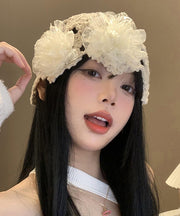 Boutique Beige Floral Hollow Out Knit Bonnie Hat