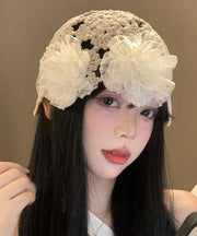 Boutique Beige Floral Hollow Out Knit Bonnie Hat