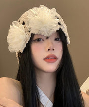 Boutique Beige Floral Hollow Out Knit Bonnie Hat