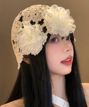 Boutique Beige Floral Hollow Out Knit Bonnie Hat