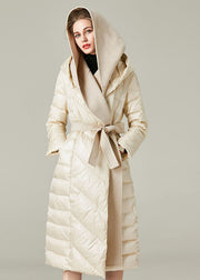 Boutique Beige Hooded Patchwork Duck Down Down Fake Two Piece Coats Winter