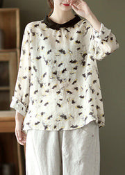 Boutique Beige Peter Pan Collar Ramie Shirt Spring