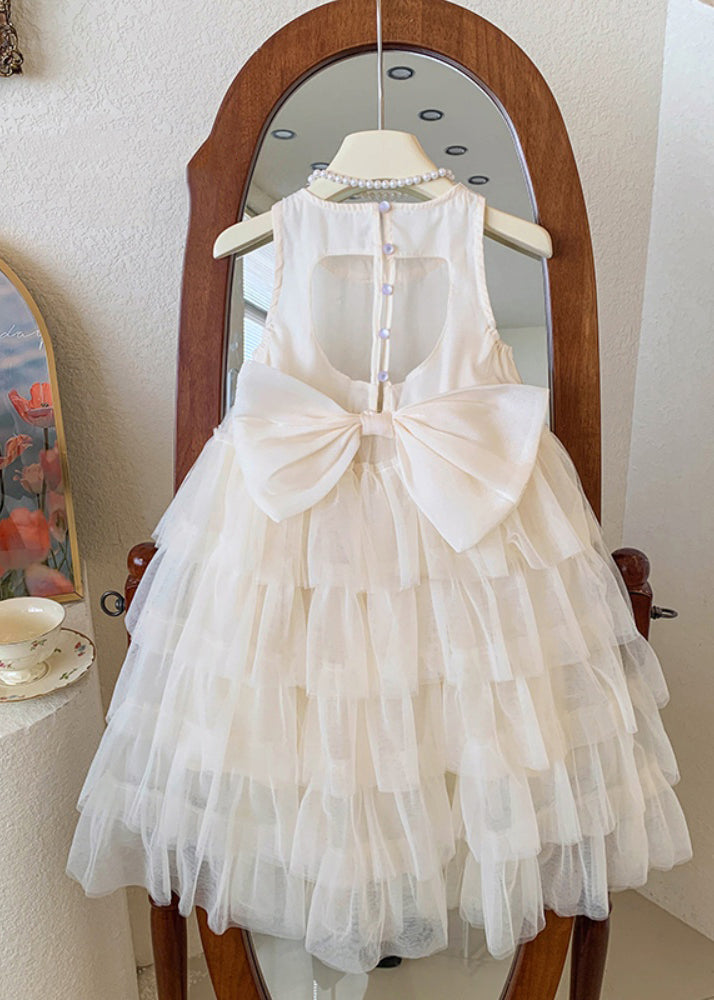 Boutique Beige Sequins Nail Bead Tulle Kids Long Dresses Sleeveless