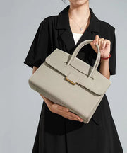 Boutique Beige Solid Durable Calf Leather Tote Handbag