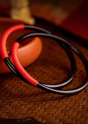 Boutique Black Agate Chalcedony Red Thread Bangle