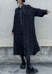 Boutique Black Asymmetrical Striped Cotton Shirts Dress Spring