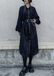 Boutique Black Asymmetrical Striped Cotton Shirts Dress Spring